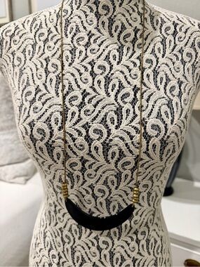 Akola Artisan Handcrafted Gold Beaded and Black Crescent Pendant Necklace